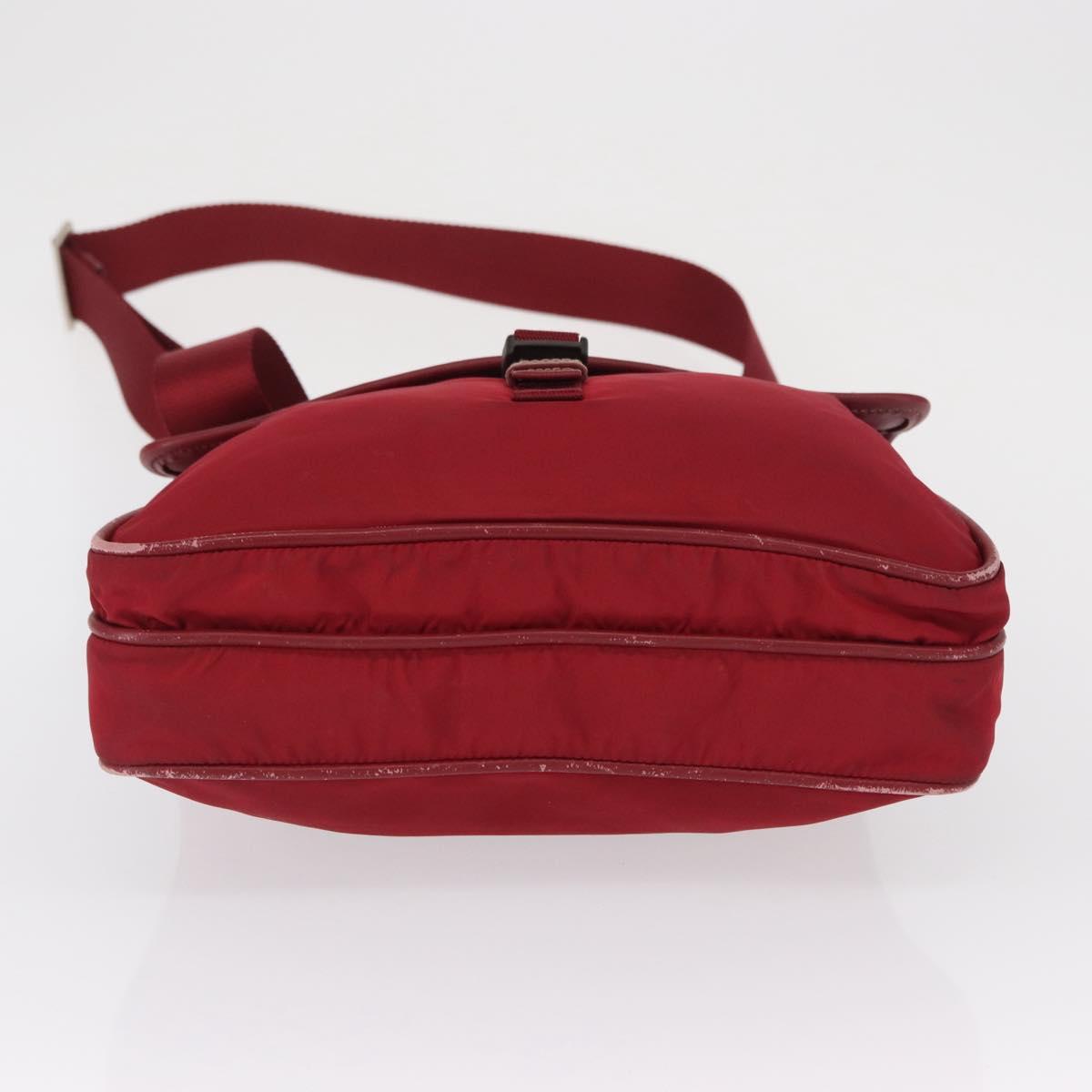 PRADA Shoulder Bag Nylon Red Silver Auth 163326