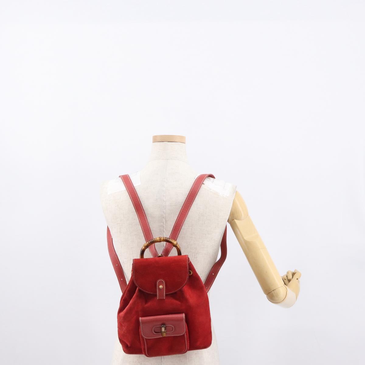 GUCCI Bamboo Backpack Suede Red Gold 003 2034 0030 Auth 163330