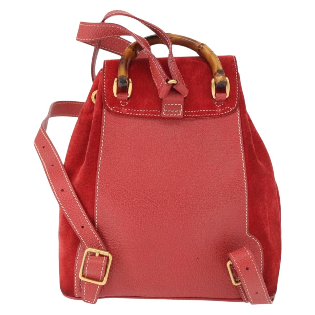 GUCCI Bamboo Backpack Suede Red Gold 003 2034 0030 Auth 163330