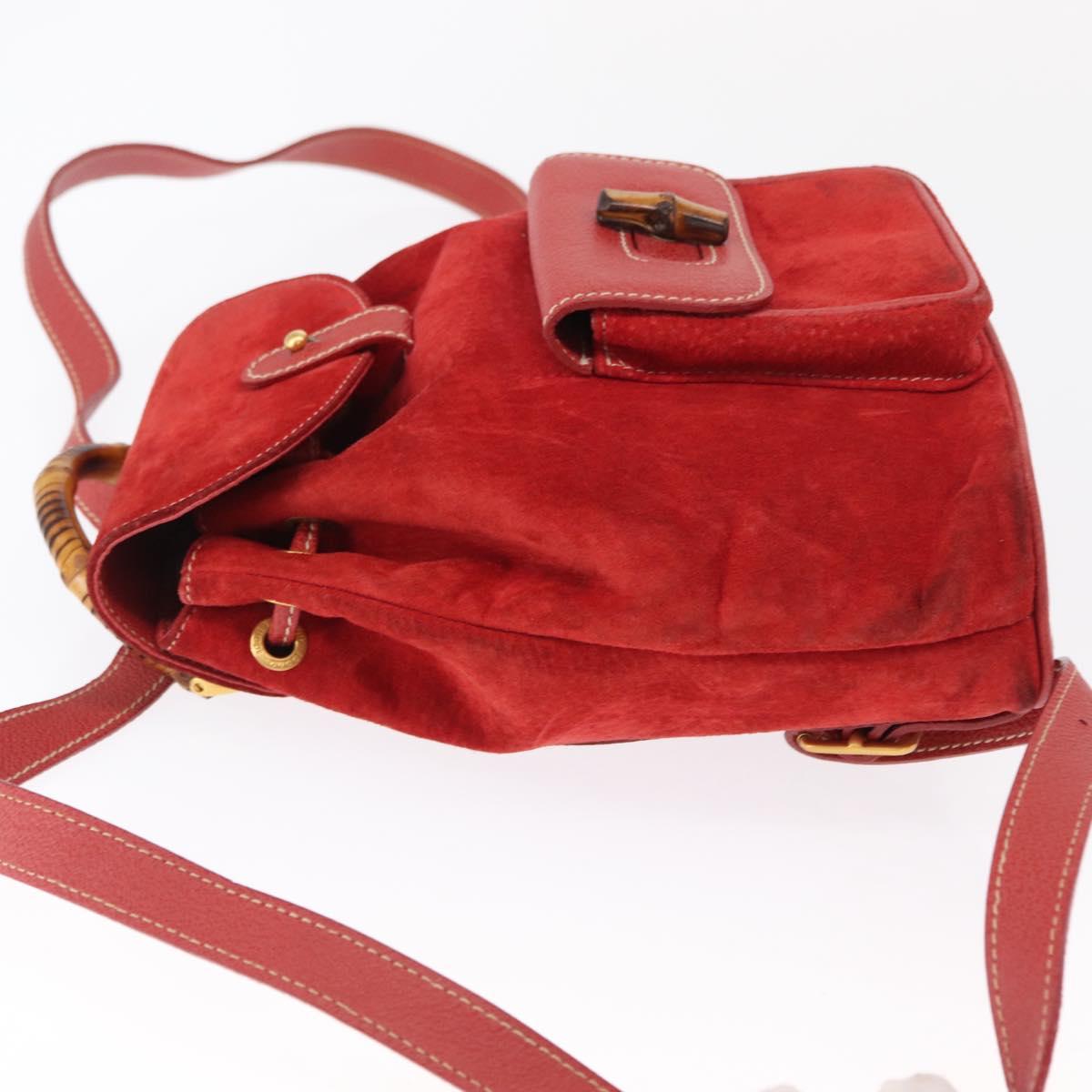 GUCCI Bamboo Backpack Suede Red Gold 003 2034 0030 Auth 163330