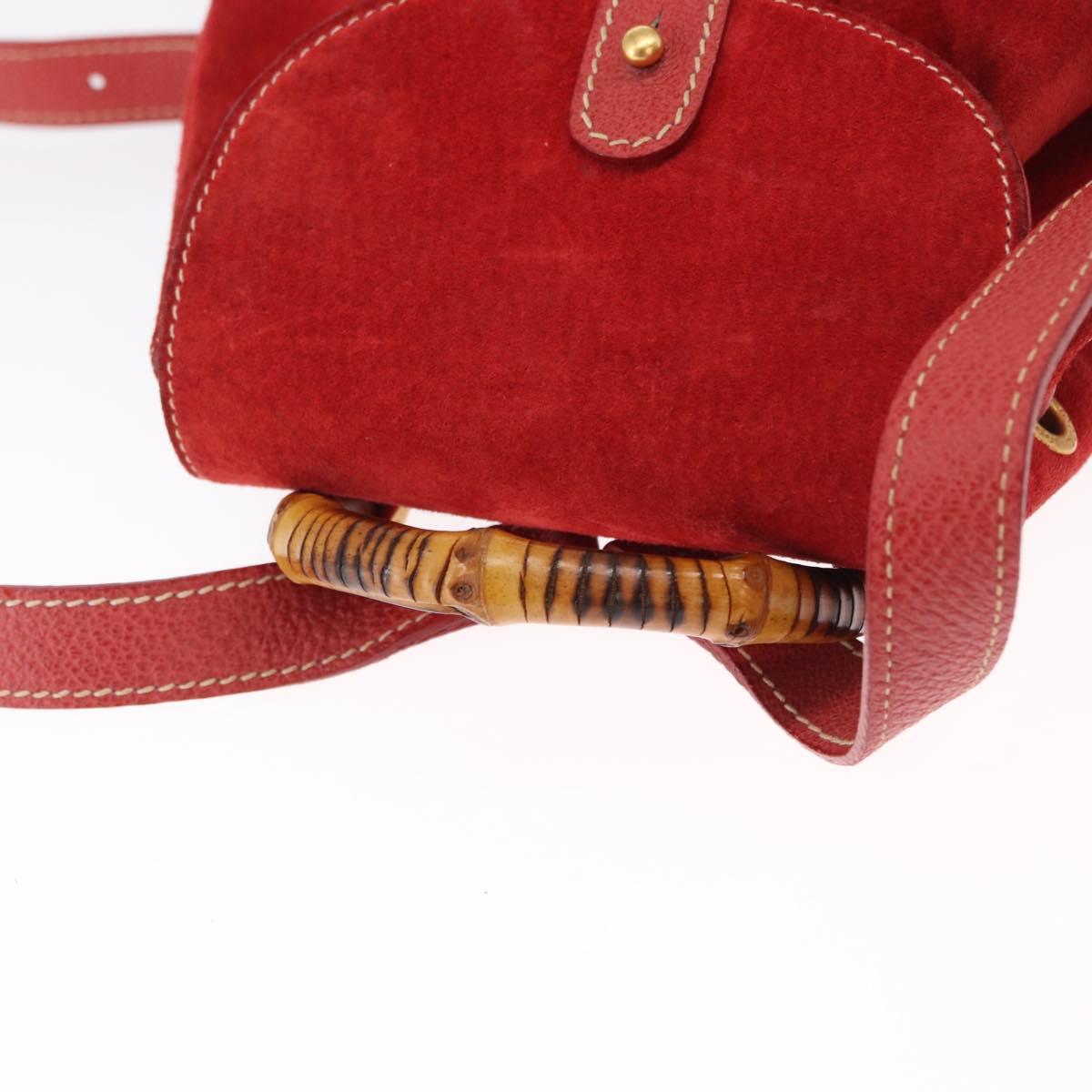 GUCCI Bamboo Backpack Suede Red Gold 003 2034 0030 Auth 163330