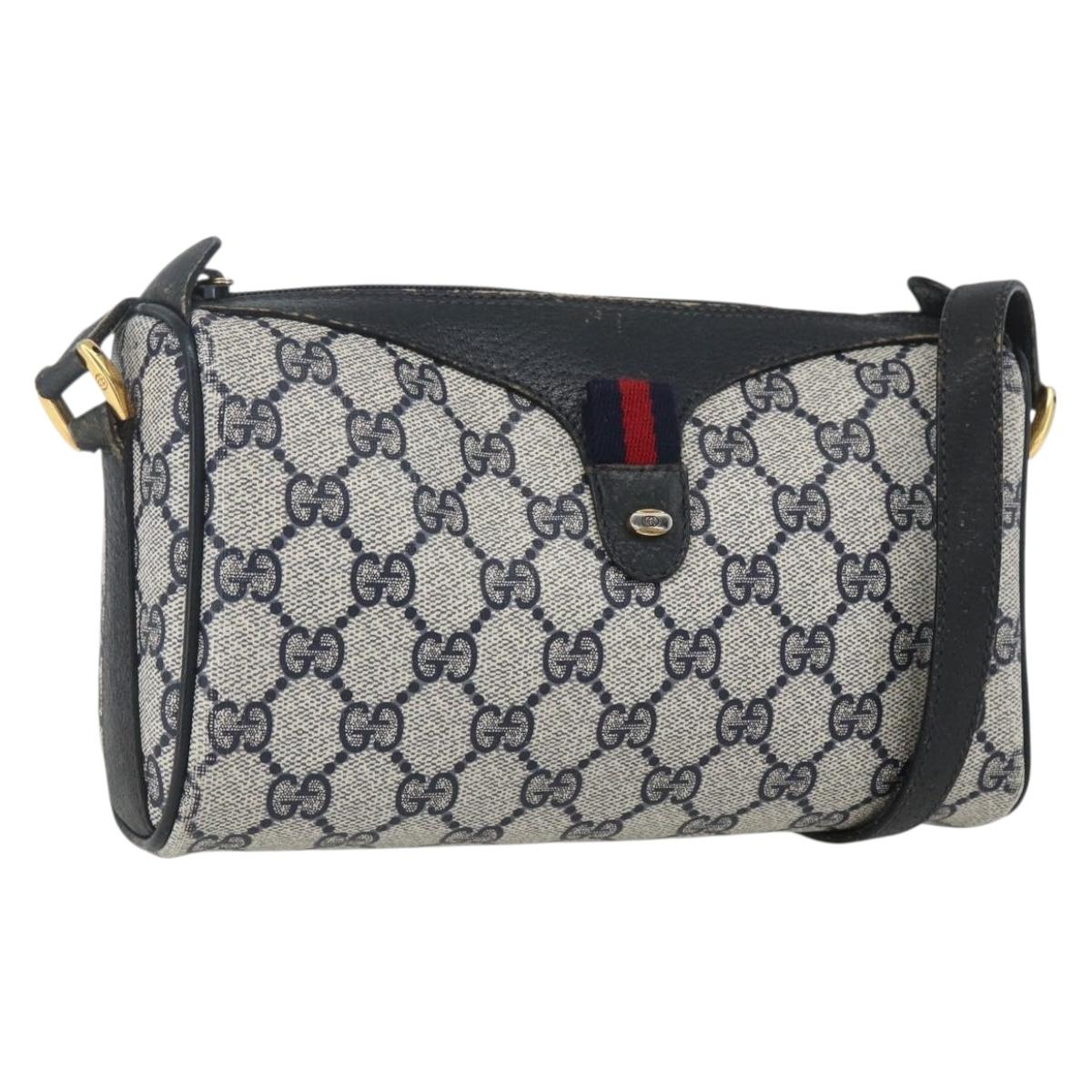 GUCCI GG Supreme Sherry Line Bag PVC Navy Gold Red 89 02 018 Auth 163335
