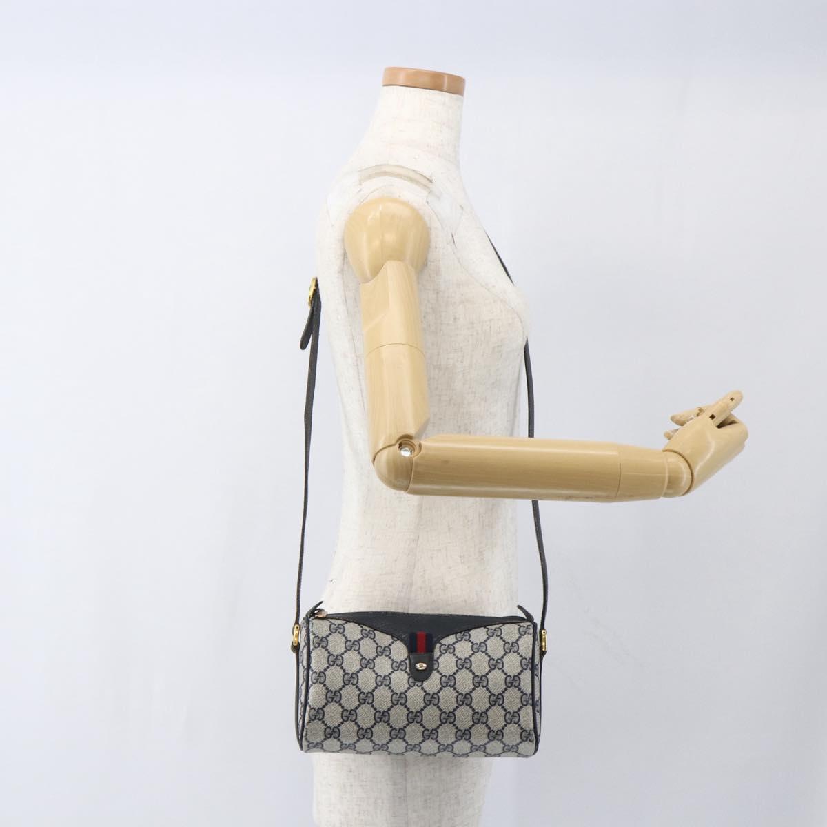 GUCCI GG Supreme Sherry Line Bag PVC Navy Gold Red 89 02 018 Auth 163335