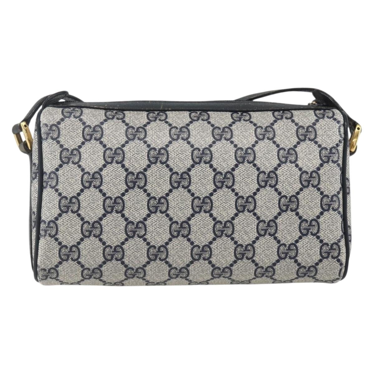 GUCCI GG Supreme Sherry Line Bag PVC Navy Gold Red 89 02 018 Auth 163335