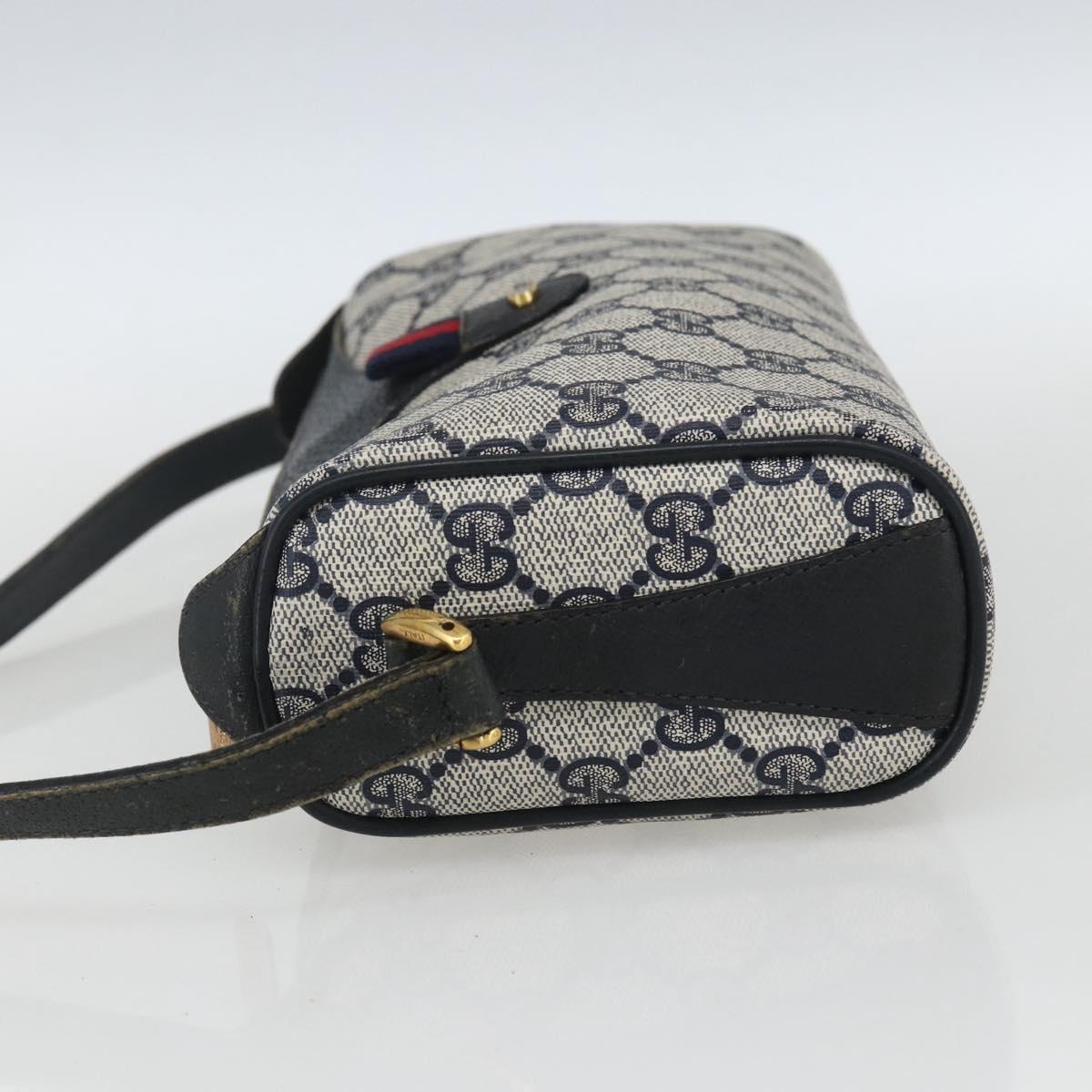 GUCCI GG Supreme Sherry Line Bag PVC Navy Gold Red 89 02 018 Auth 163335