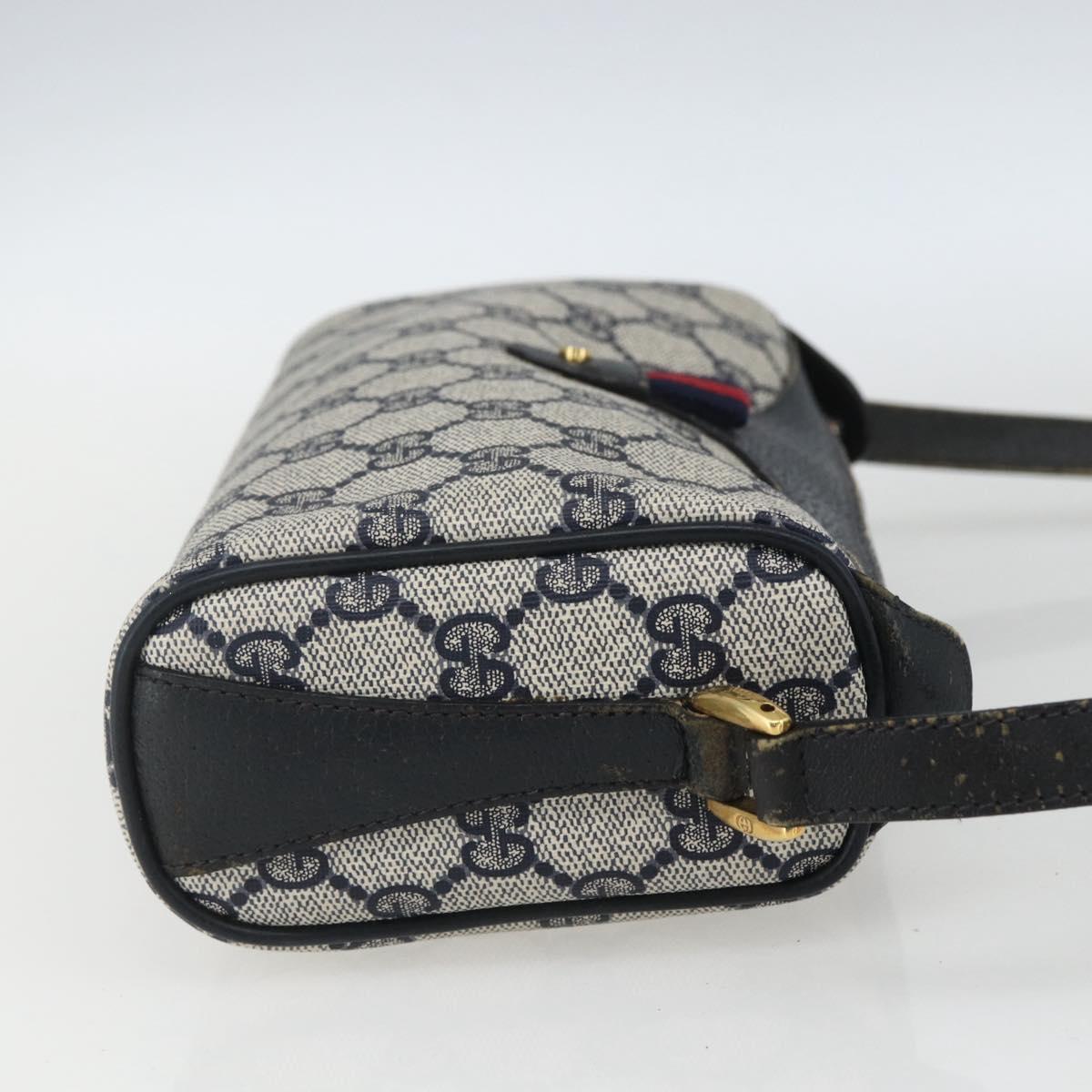 GUCCI GG Supreme Sherry Line Bag PVC Navy Gold Red 89 02 018 Auth 163335
