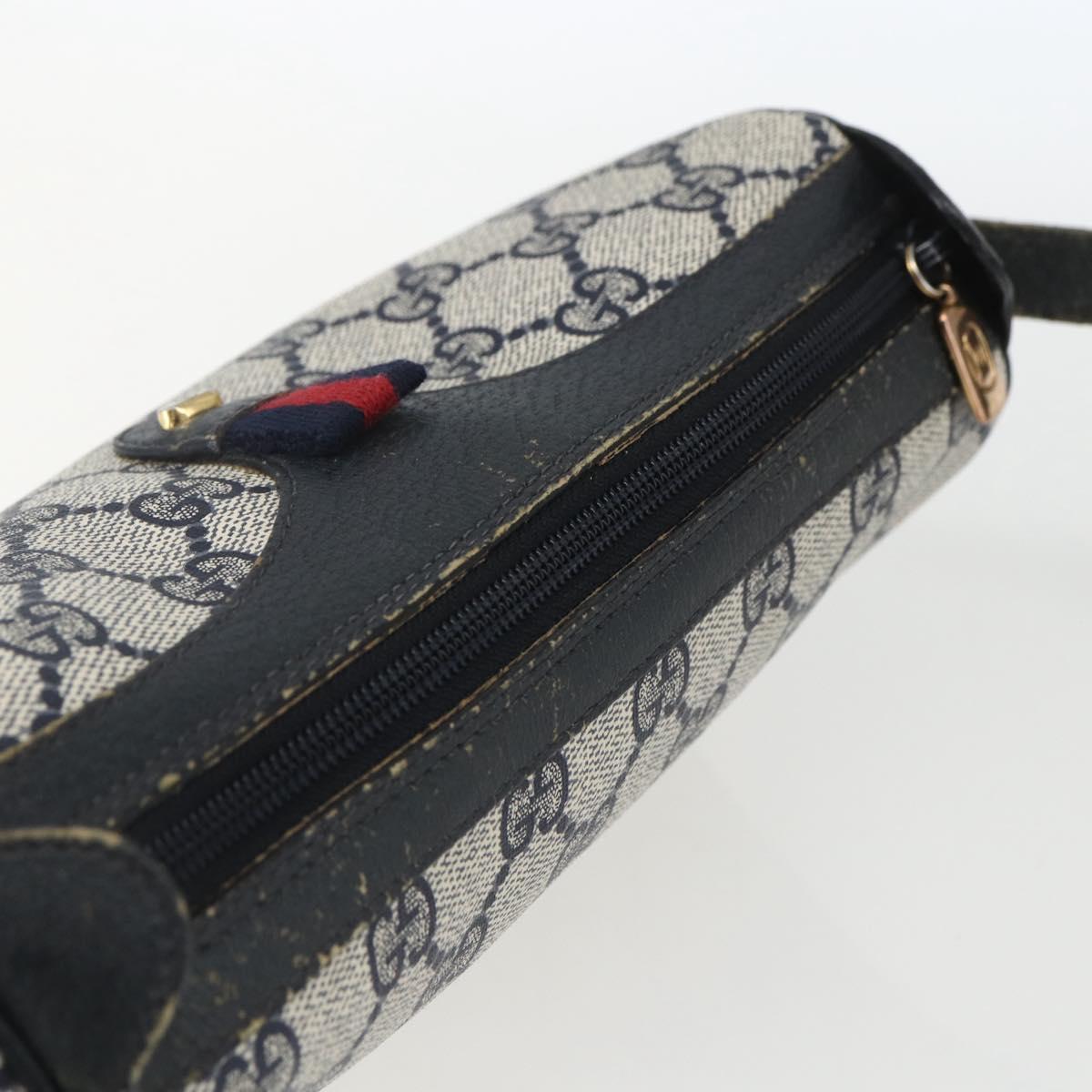 GUCCI GG Supreme Sherry Line Bag PVC Navy Gold Red 89 02 018 Auth 163335