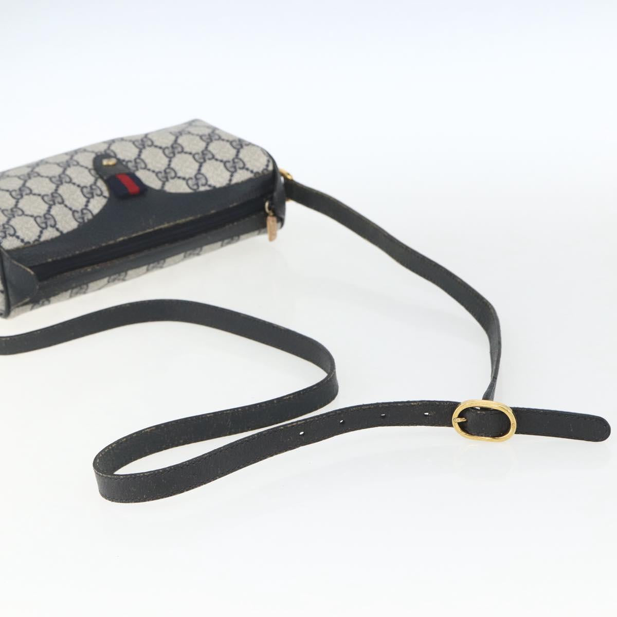 GUCCI GG Supreme Sherry Line Bag PVC Navy Gold Red 89 02 018 Auth 163335