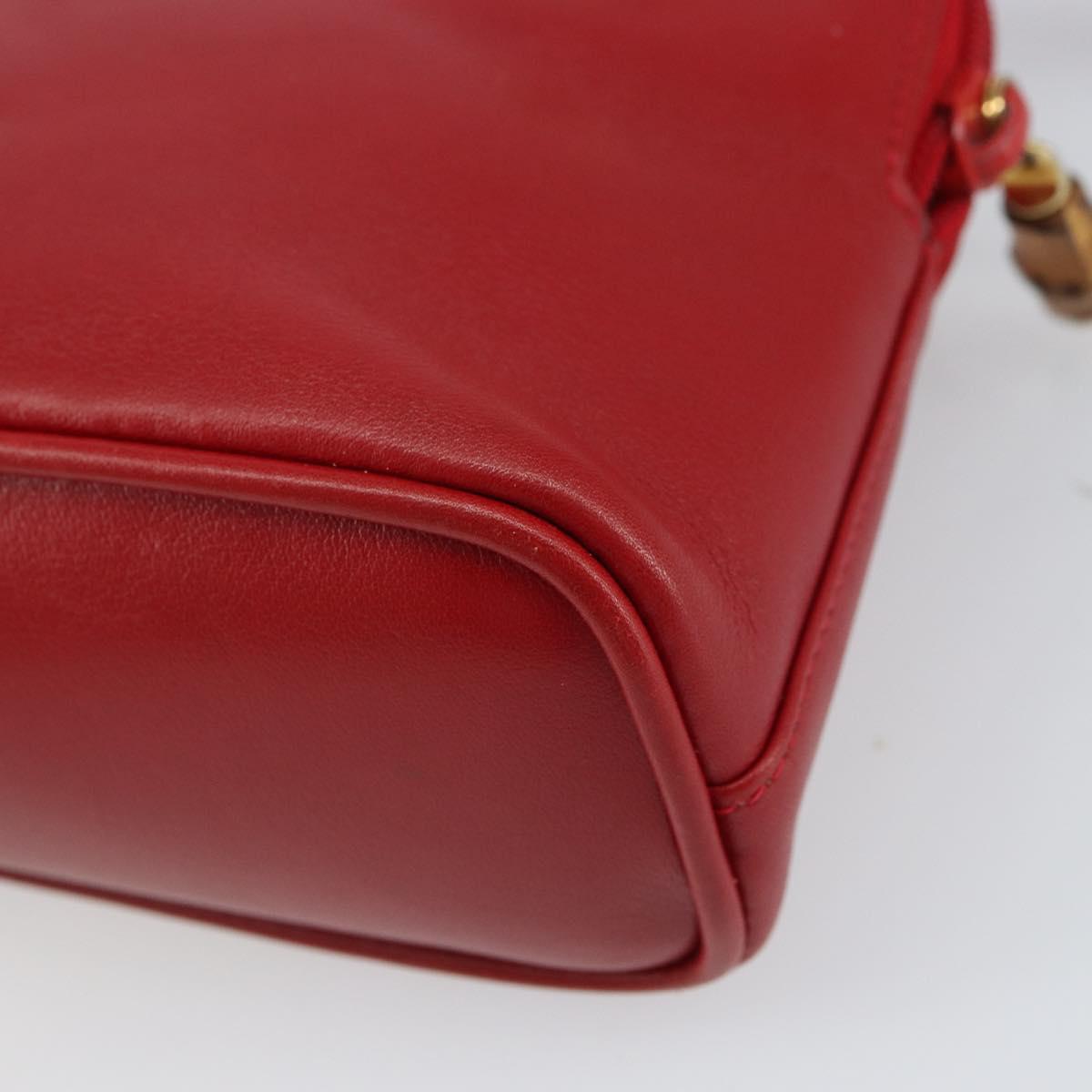 GUCCI Bamboo Hand Bag Leather 2way Red Gold 007 1014 0231 0 Auth 163343