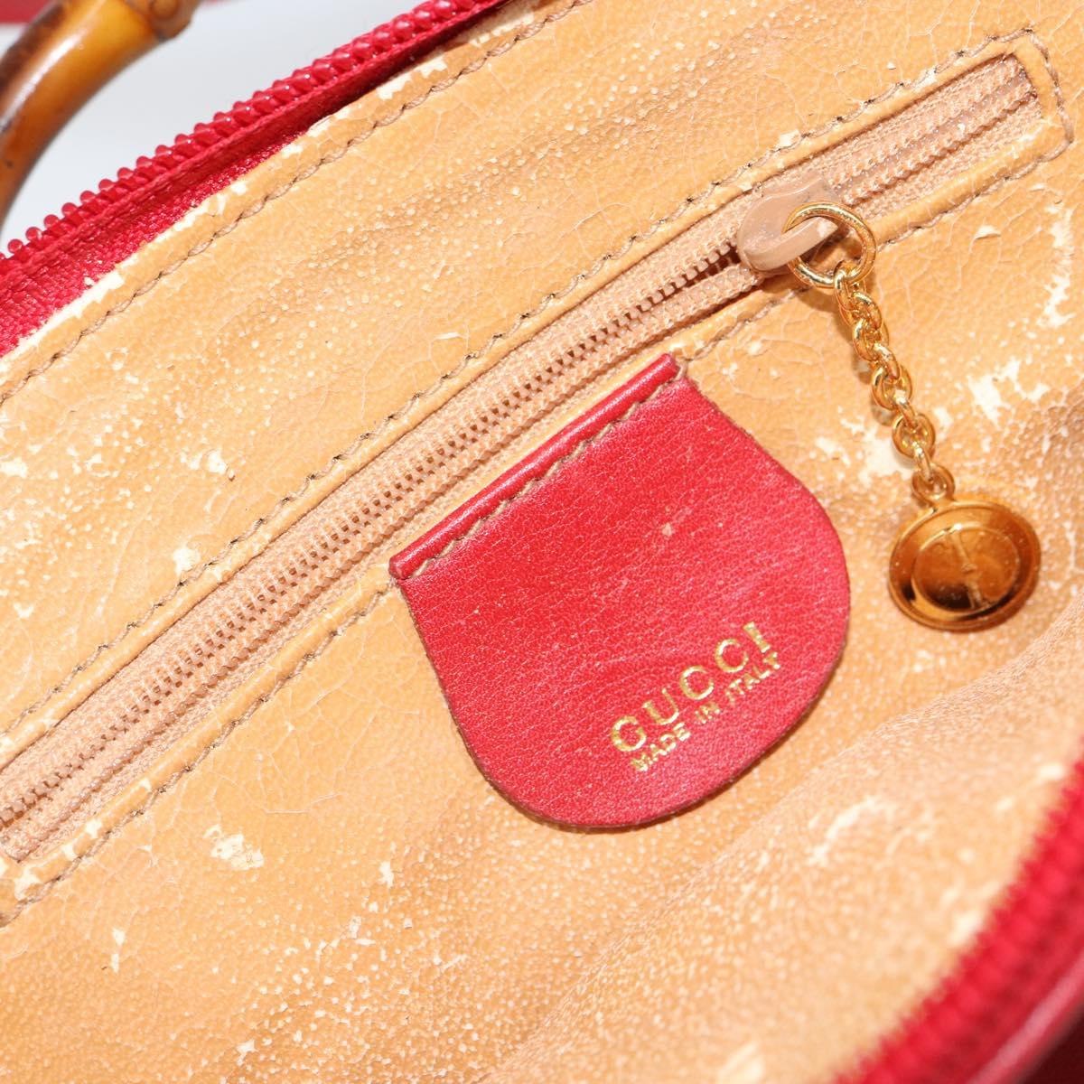 GUCCI Bamboo Hand Bag Leather 2way Red Gold 007 1014 0231 0 Auth 163343