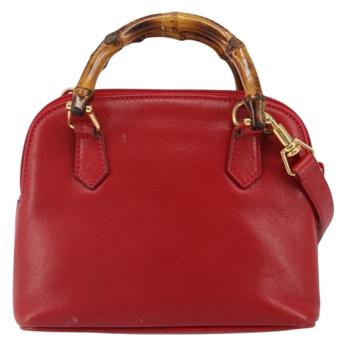 GUCCI Bamboo Hand Bag Leather 2way Red Gold 007 1014 0231 0 Auth 163343