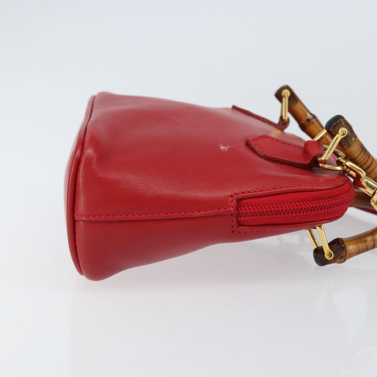 GUCCI Bamboo Hand Bag Leather 2way Red Gold 007 1014 0231 0 Auth 163343