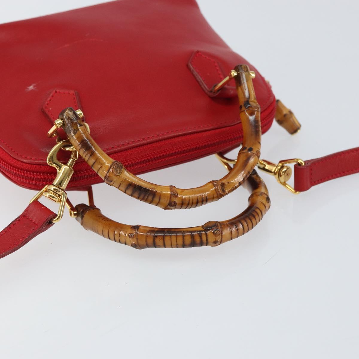 GUCCI Bamboo Hand Bag Leather 2way Red Gold 007 1014 0231 0 Auth 163343