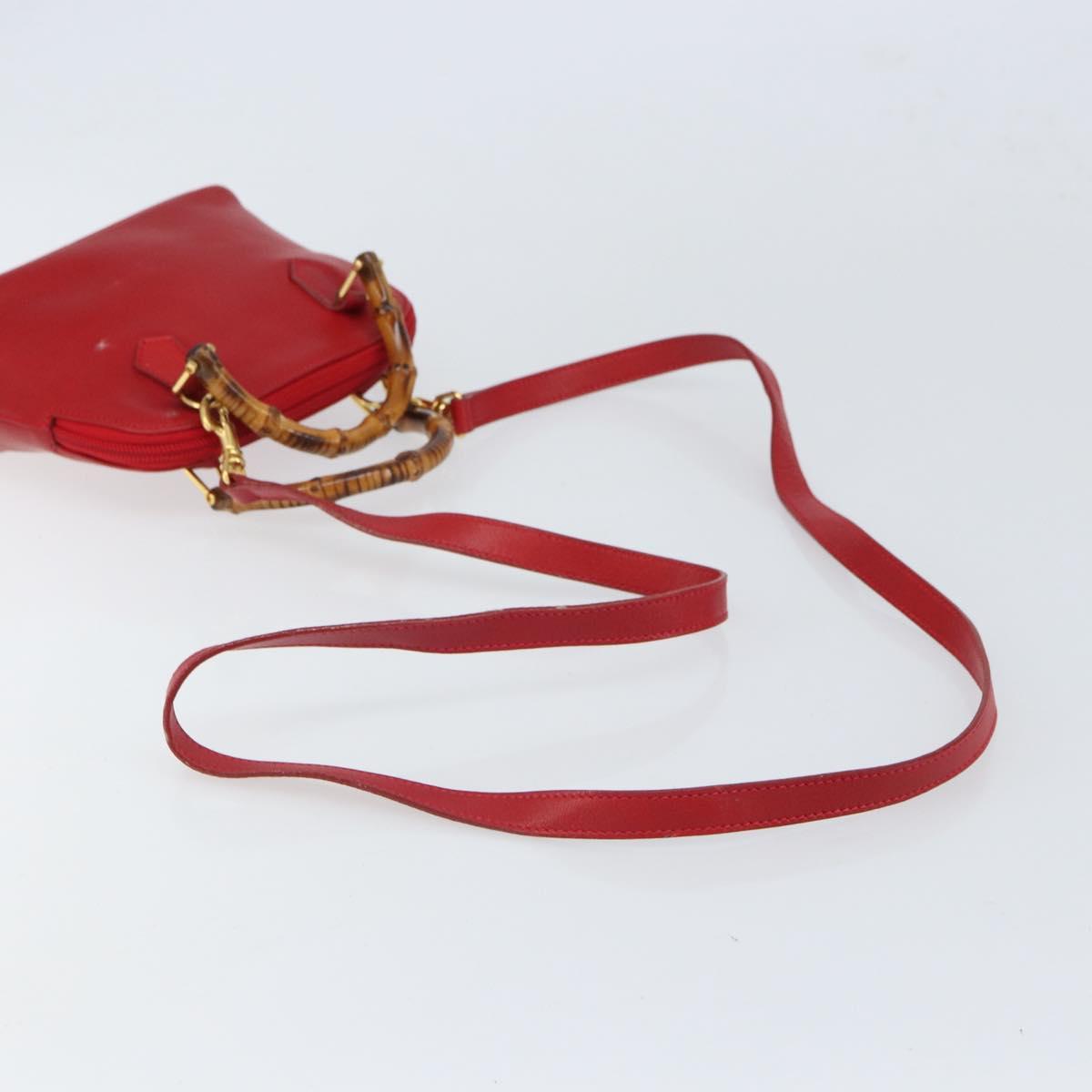 GUCCI Bamboo Hand Bag Leather 2way Red Gold 007 1014 0231 0 Auth 163343
