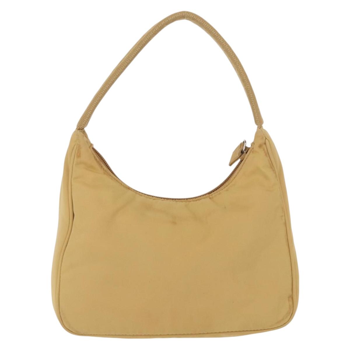 PRADA Hand Bag Nylon Beige Auth 163348