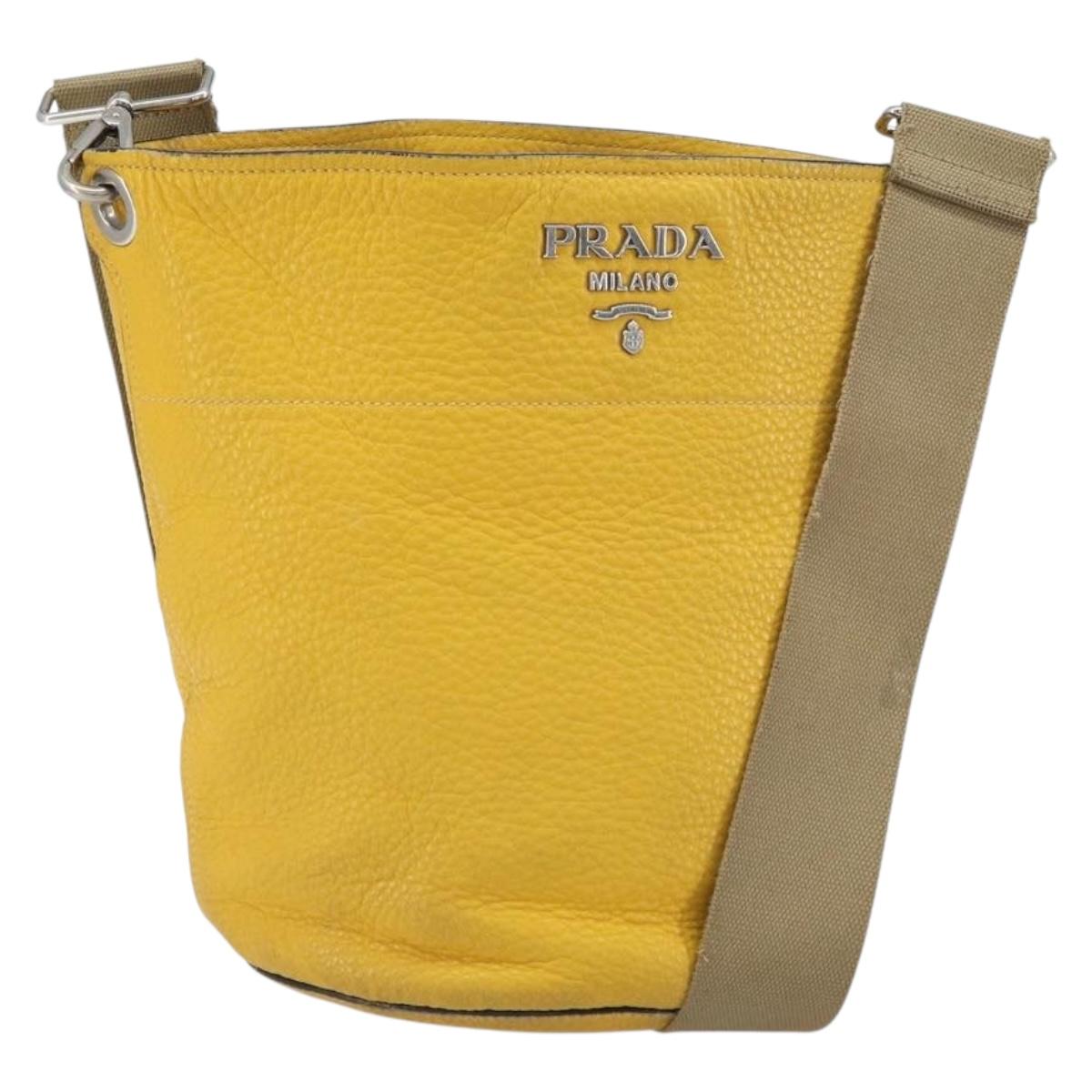 PRADA Shoulder Bag Leather Yellow Silver Auth 163357