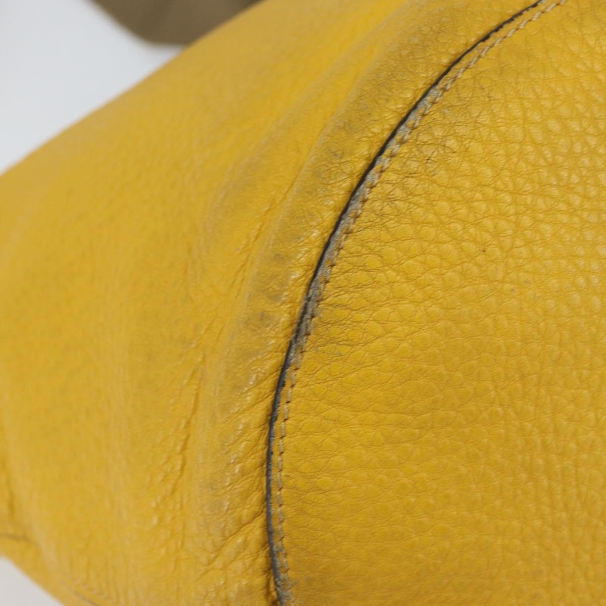 PRADA Shoulder Bag Leather Yellow Silver Auth 163357