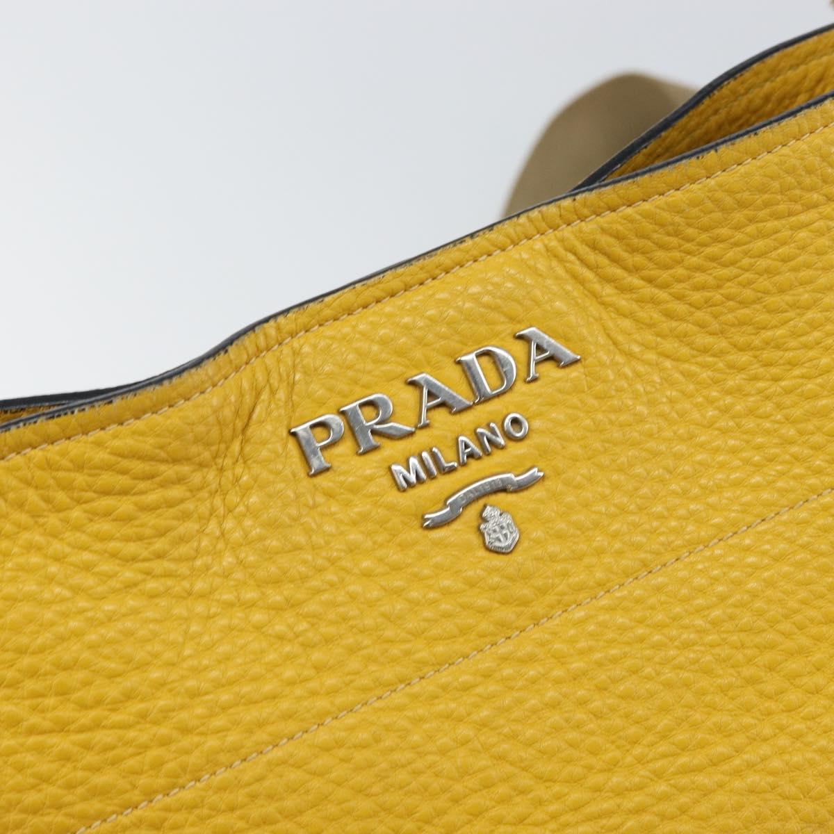 PRADA Shoulder Bag Leather Yellow Silver Auth 163357