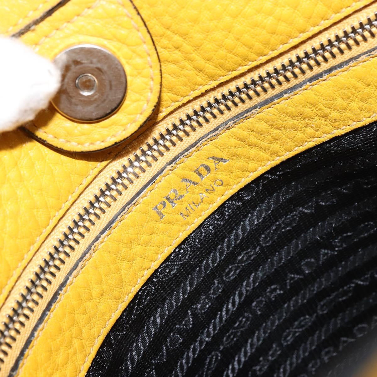 PRADA Shoulder Bag Leather Yellow Silver Auth 163357