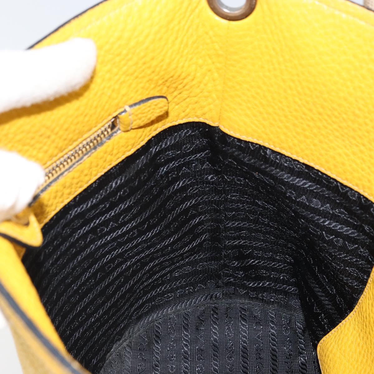 PRADA Shoulder Bag Leather Yellow Silver Auth 163357