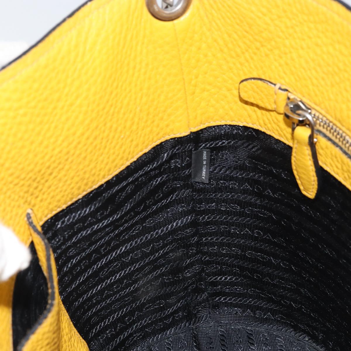 PRADA Shoulder Bag Leather Yellow Silver Auth 163357