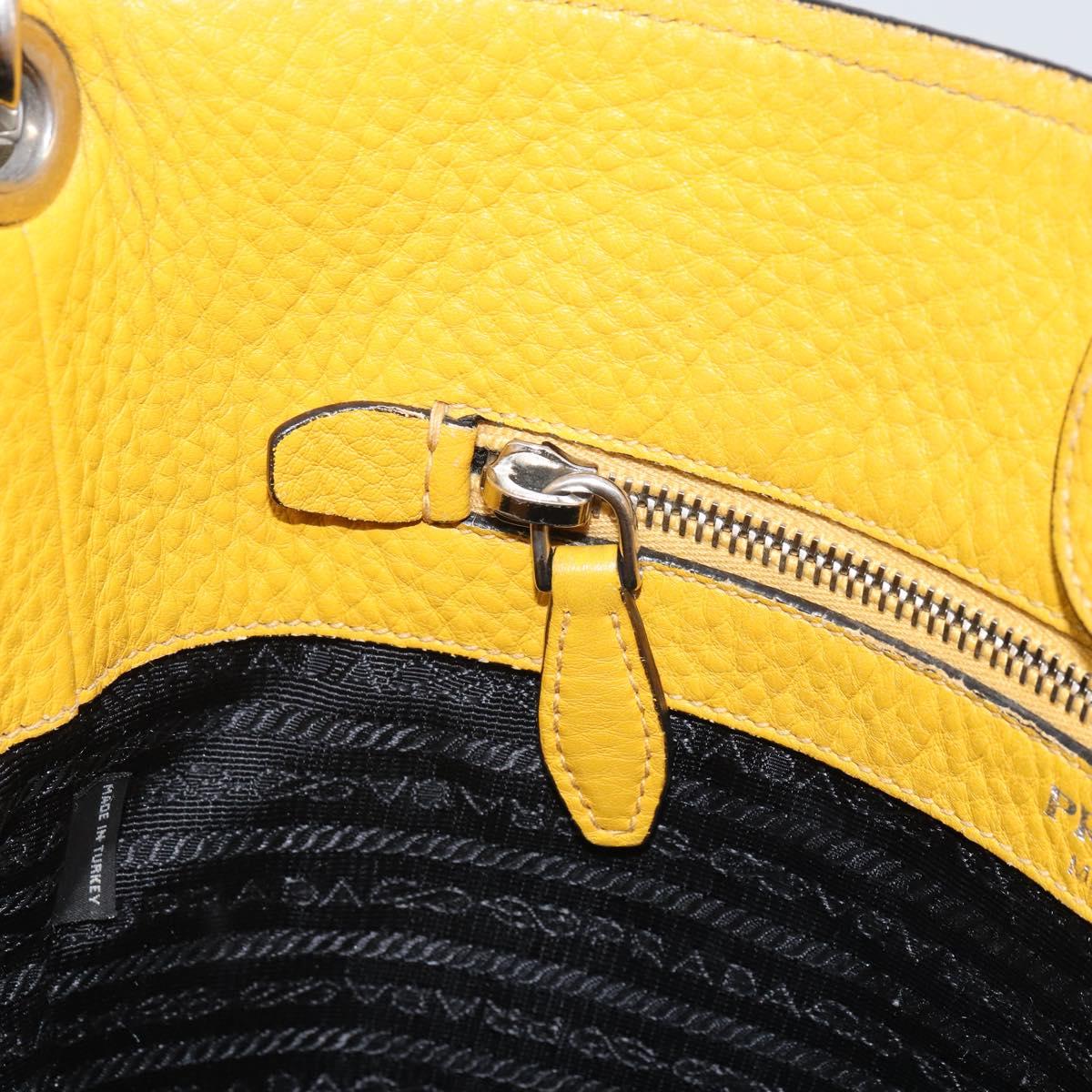 PRADA Shoulder Bag Leather Yellow Silver Auth 163357