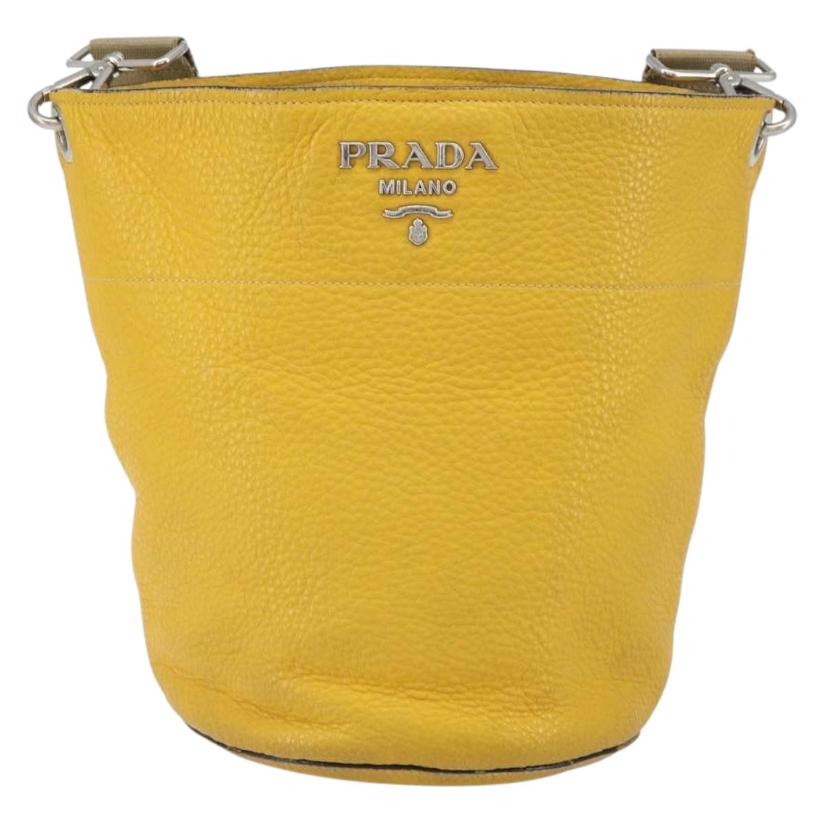 PRADA Shoulder Bag Leather Yellow Silver Auth 163357