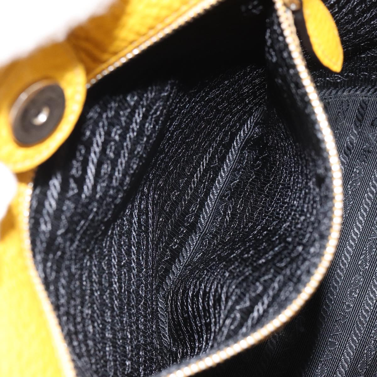 PRADA Shoulder Bag Leather Yellow Silver Auth 163357