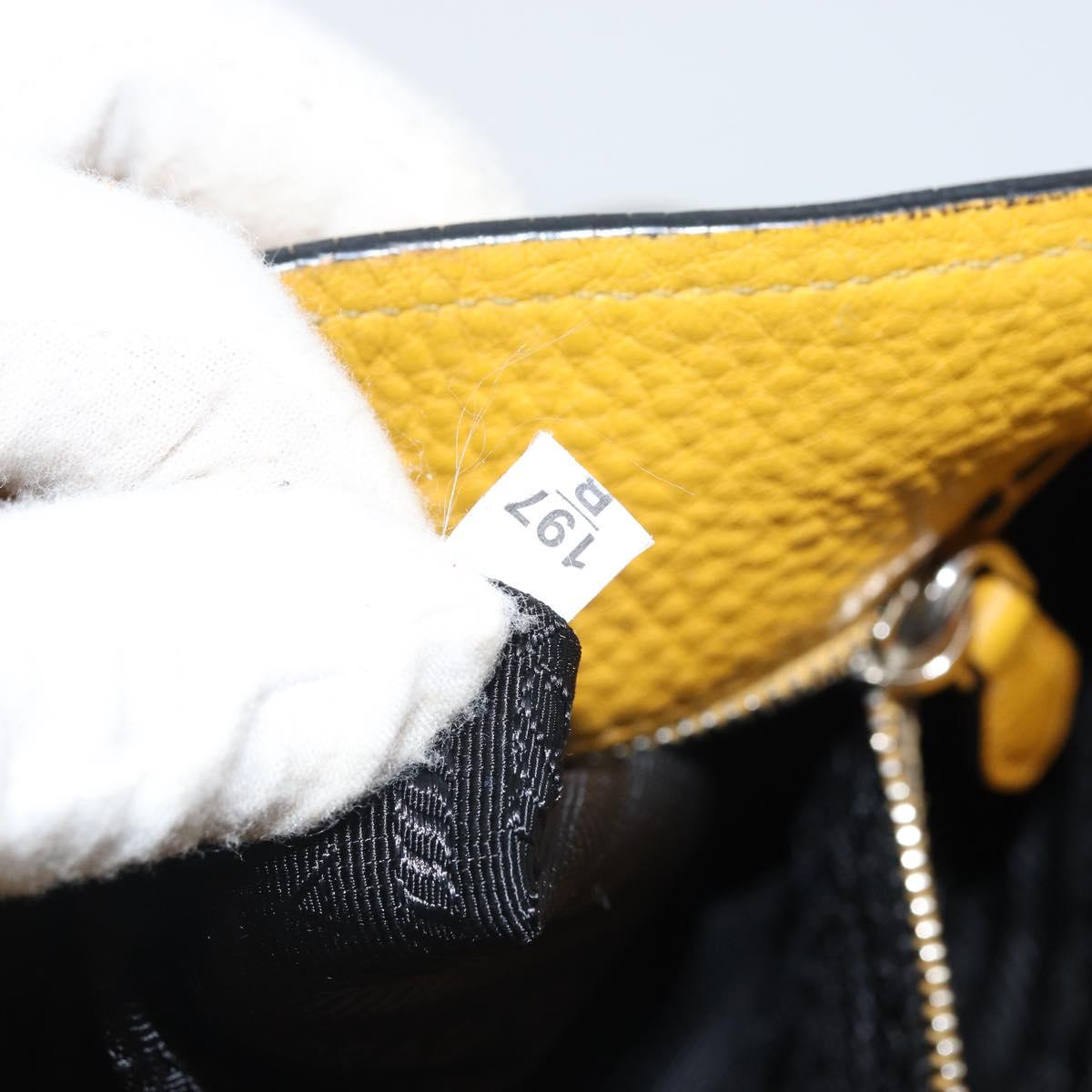 PRADA Shoulder Bag Leather Yellow Silver Auth 163357