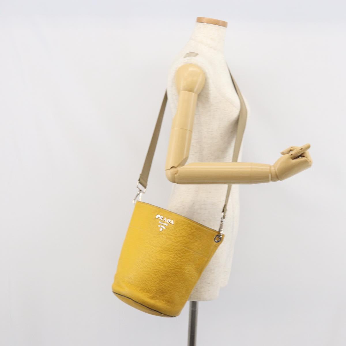 PRADA Shoulder Bag Leather Yellow Silver Auth 163357
