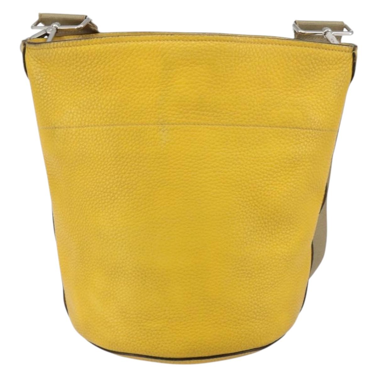 PRADA Shoulder Bag Leather Yellow Silver Auth 163357