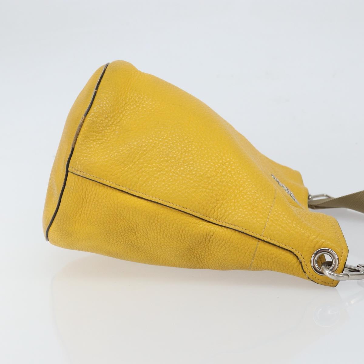 PRADA Shoulder Bag Leather Yellow Silver Auth 163357