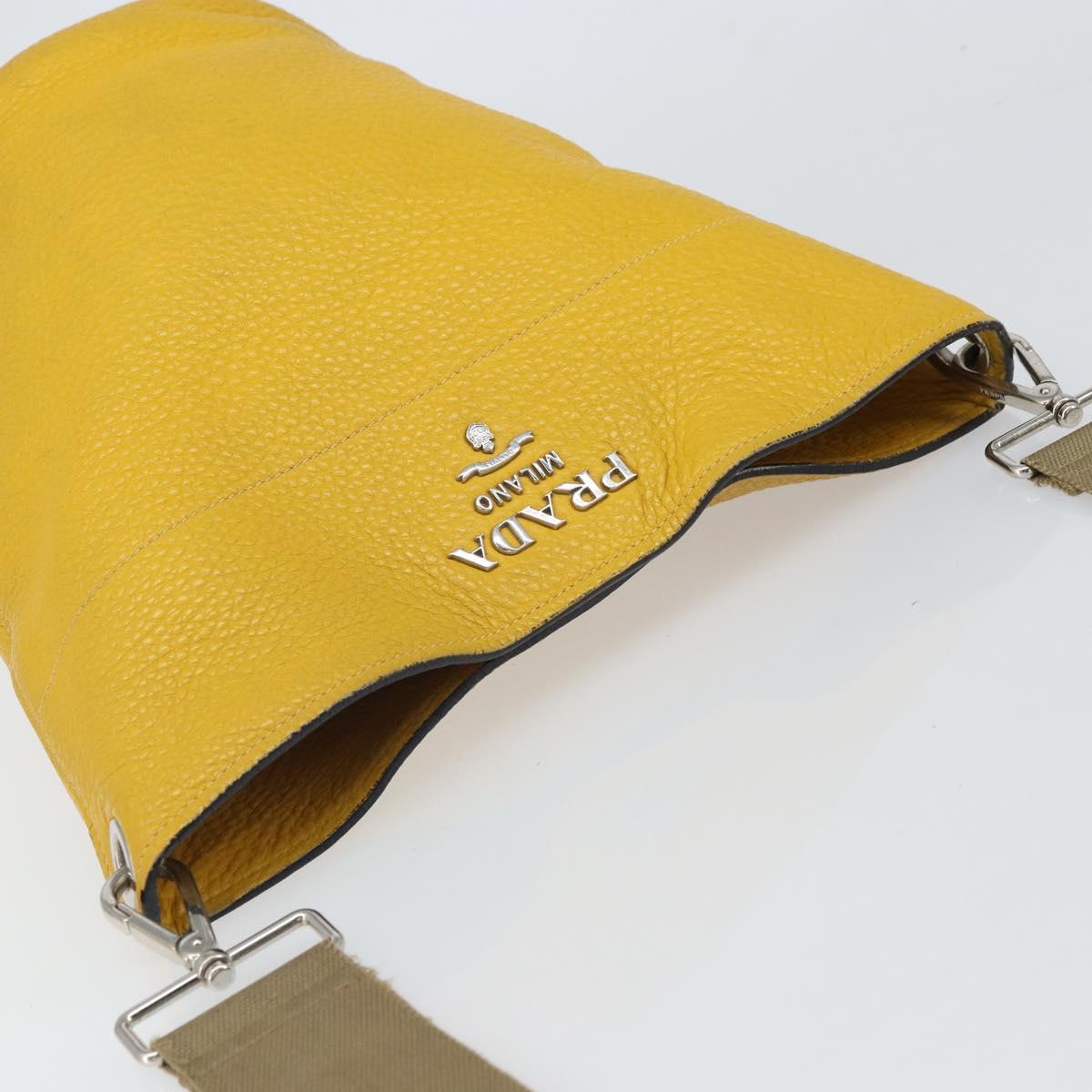PRADA Shoulder Bag Leather Yellow Silver Auth 163357