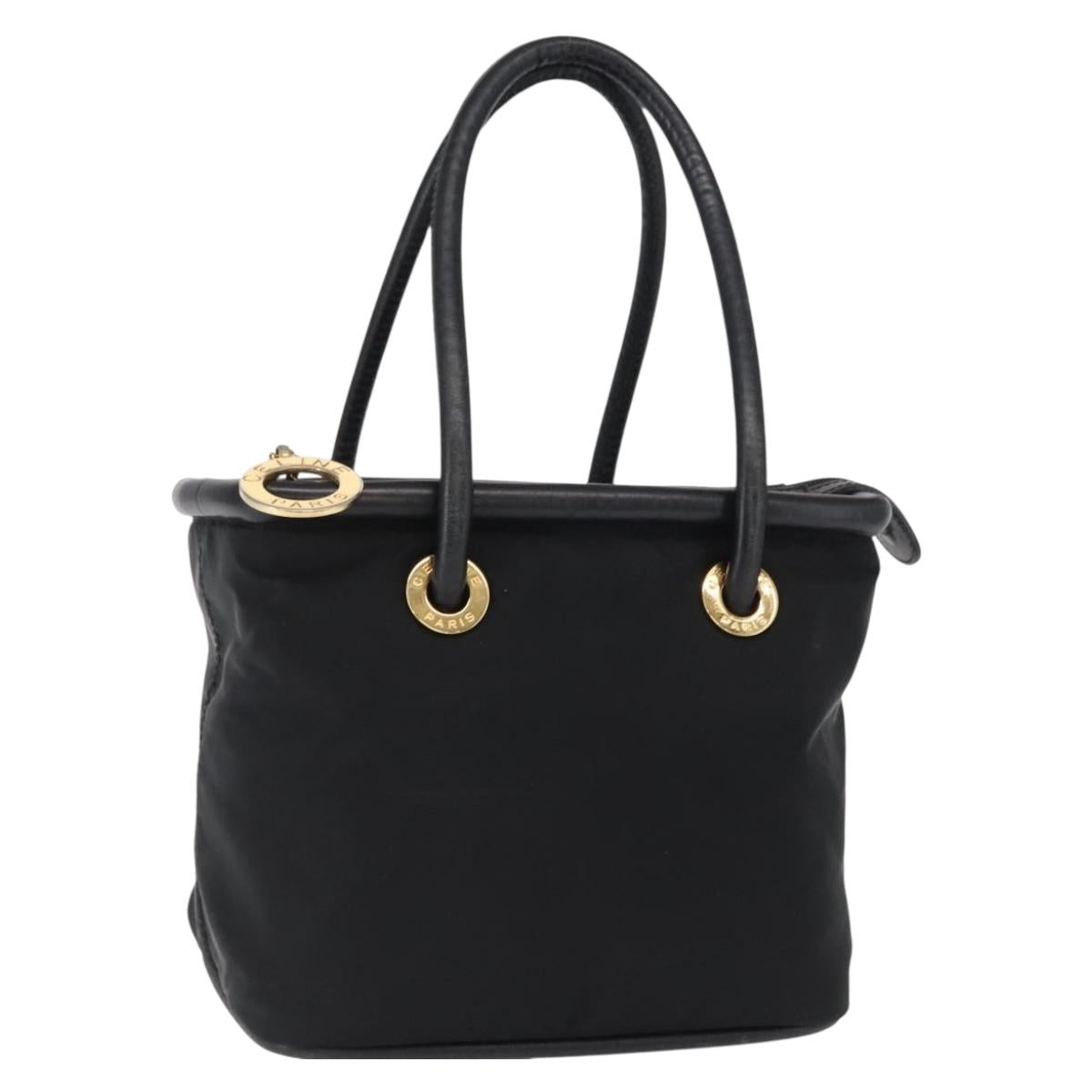 CELINE Circle Hand Bag Nylon Black Gold Auth 163365