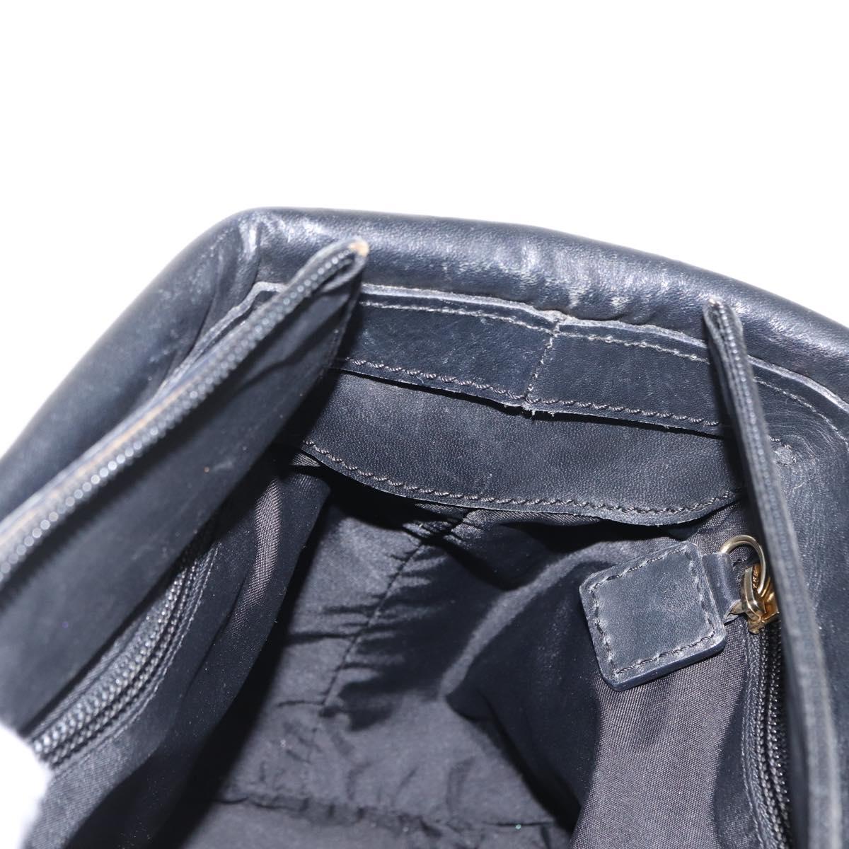 CELINE Circle Hand Bag Nylon Black Gold Auth 163365