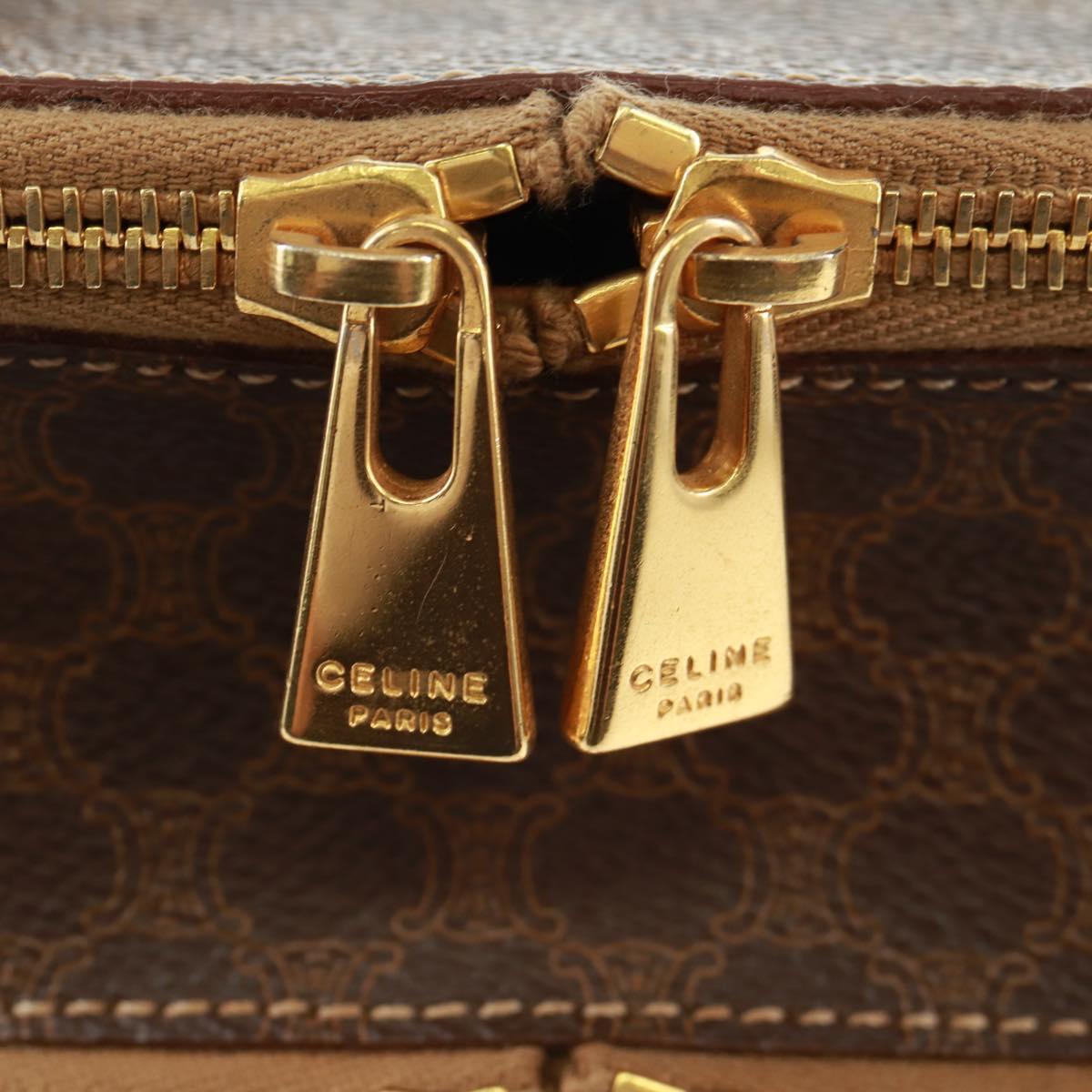 CELINE Vanity Macadam Canvas Hand Bag PVC Leather Brown Gold Auth 163366V