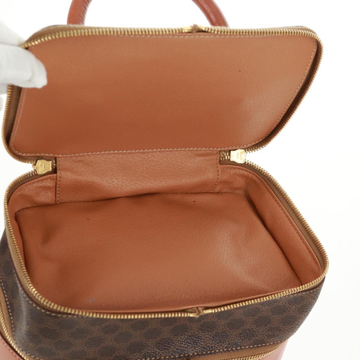 CELINE Vanity Macadam Canvas Hand Bag PVC Leather Brown Gold Auth 163366V