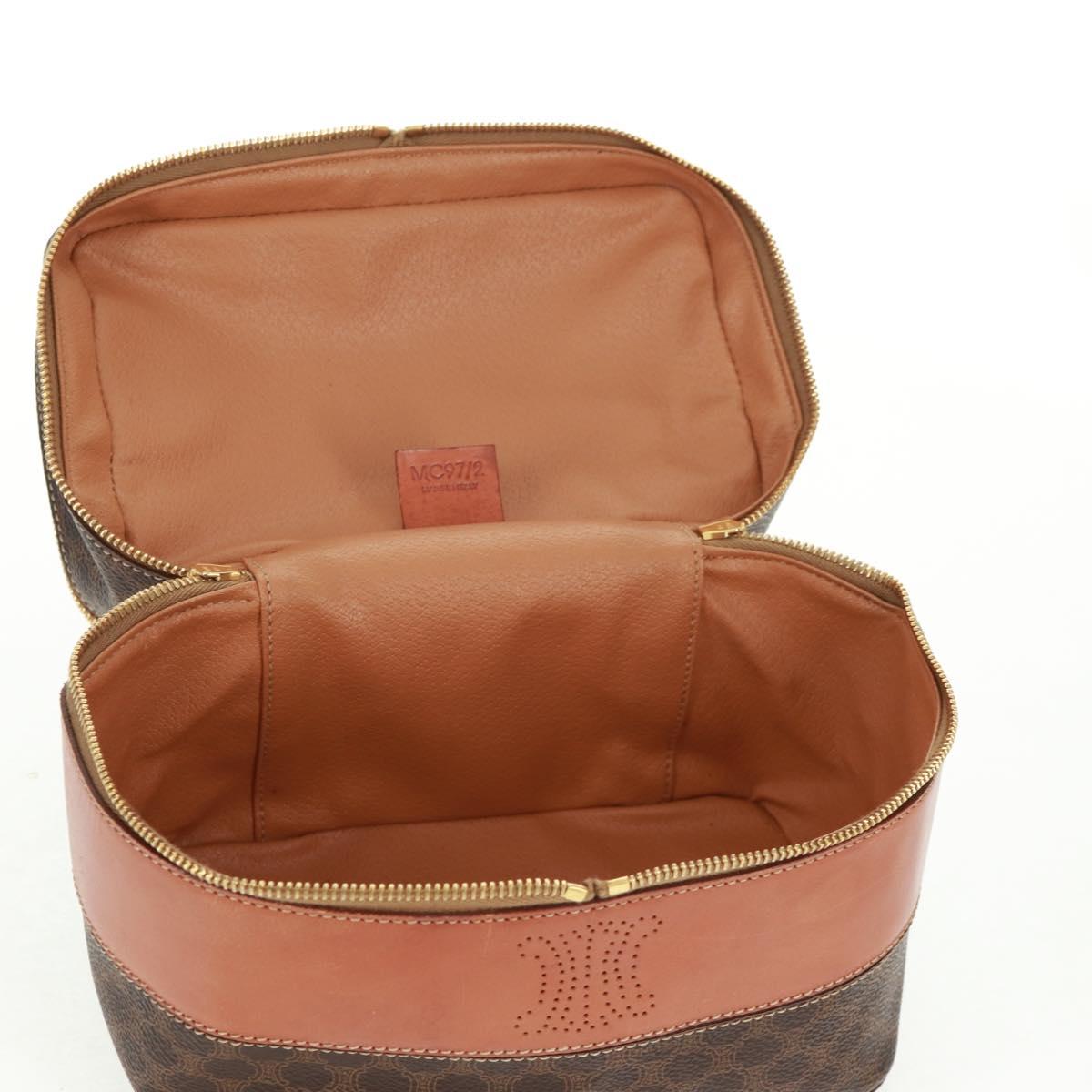 CELINE Vanity Macadam Canvas Hand Bag PVC Leather Brown Gold Auth 163366V