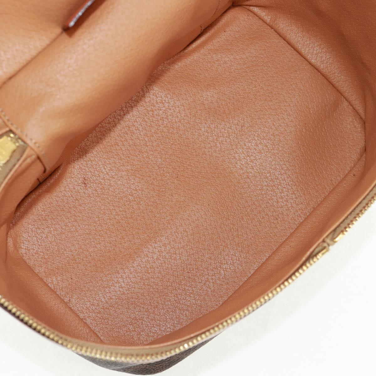 CELINE Vanity Macadam Canvas Hand Bag PVC Leather Brown Gold Auth 163366V