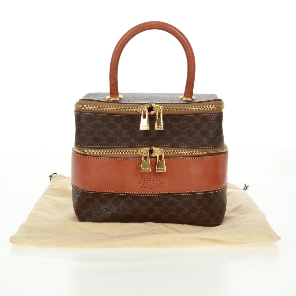 CELINE Vanity Macadam Canvas Hand Bag PVC Leather Brown Gold Auth 163366V