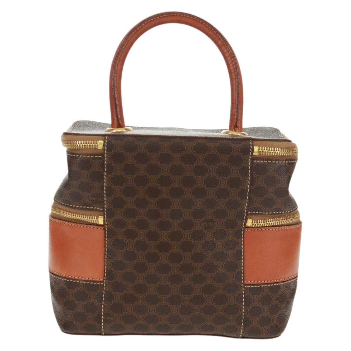CELINE Vanity Macadam Canvas Hand Bag PVC Leather Brown Gold Auth 163366V