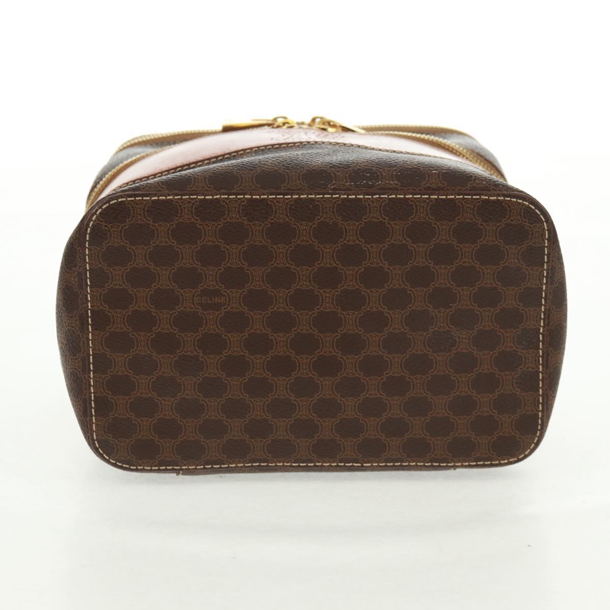 CELINE Vanity Macadam Canvas Hand Bag PVC Leather Brown Gold Auth 163366V
