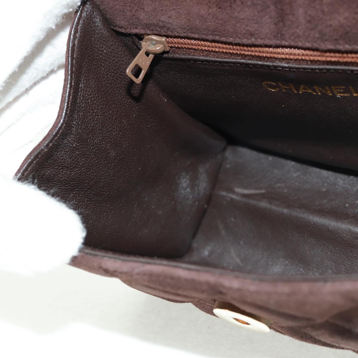 CHANEL Matelasse Gripoa Hand Bag Suede Brown Gold CC Auth 163367V