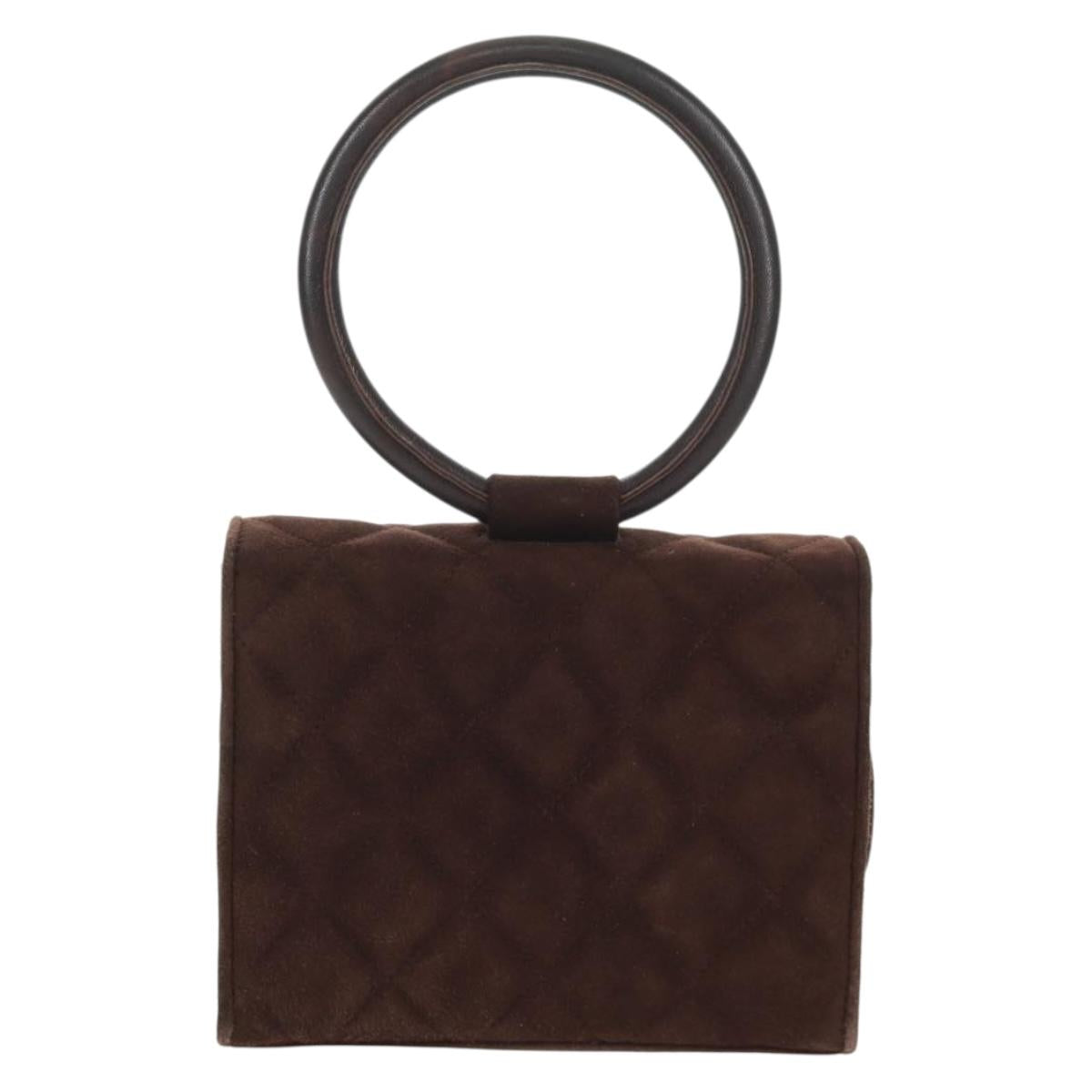 CHANEL Matelasse Gripoa Hand Bag Suede Brown Gold CC Auth 163367V