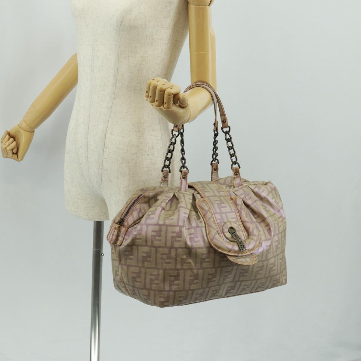 FENDI Zucca Canvas Tote Bag Beige Auth 163374V