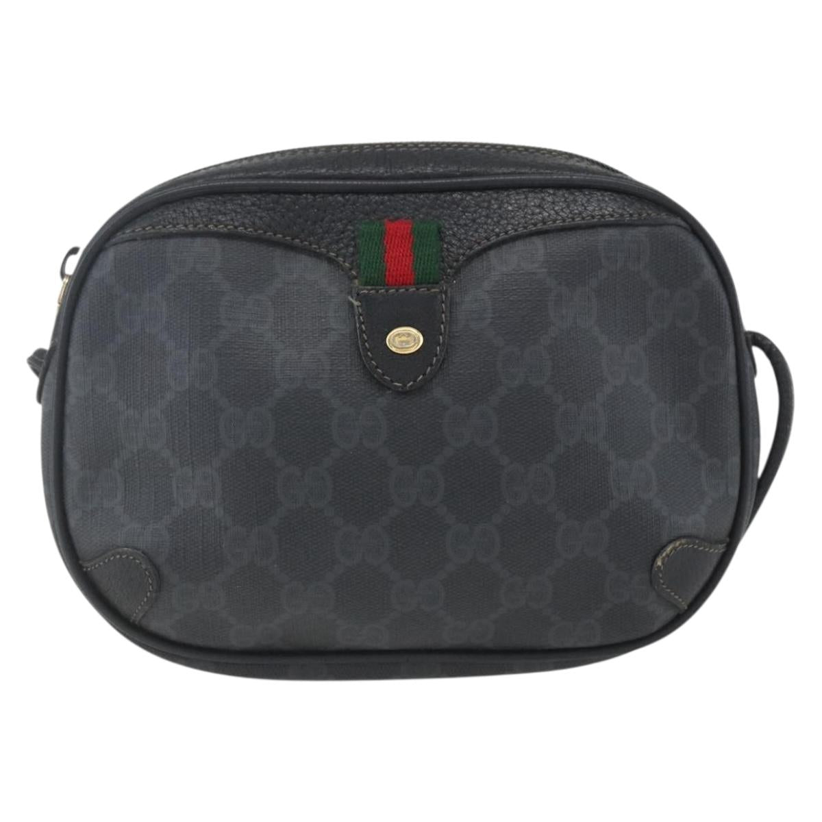 GUCCI GG Supreme Web Sherry Line Bag PVC Black Gold 89 02 066 Auth 163380