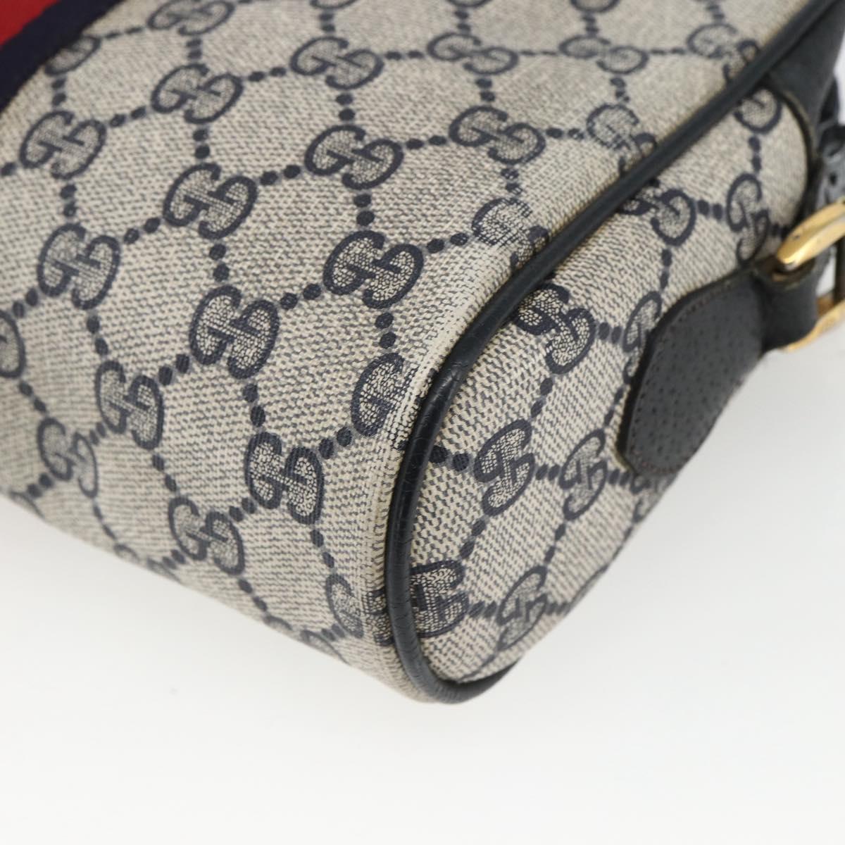 GUCCI GG Supreme Sherry Line Shoulder Bag PVC Navy Gold 75 02 004 Auth 163381