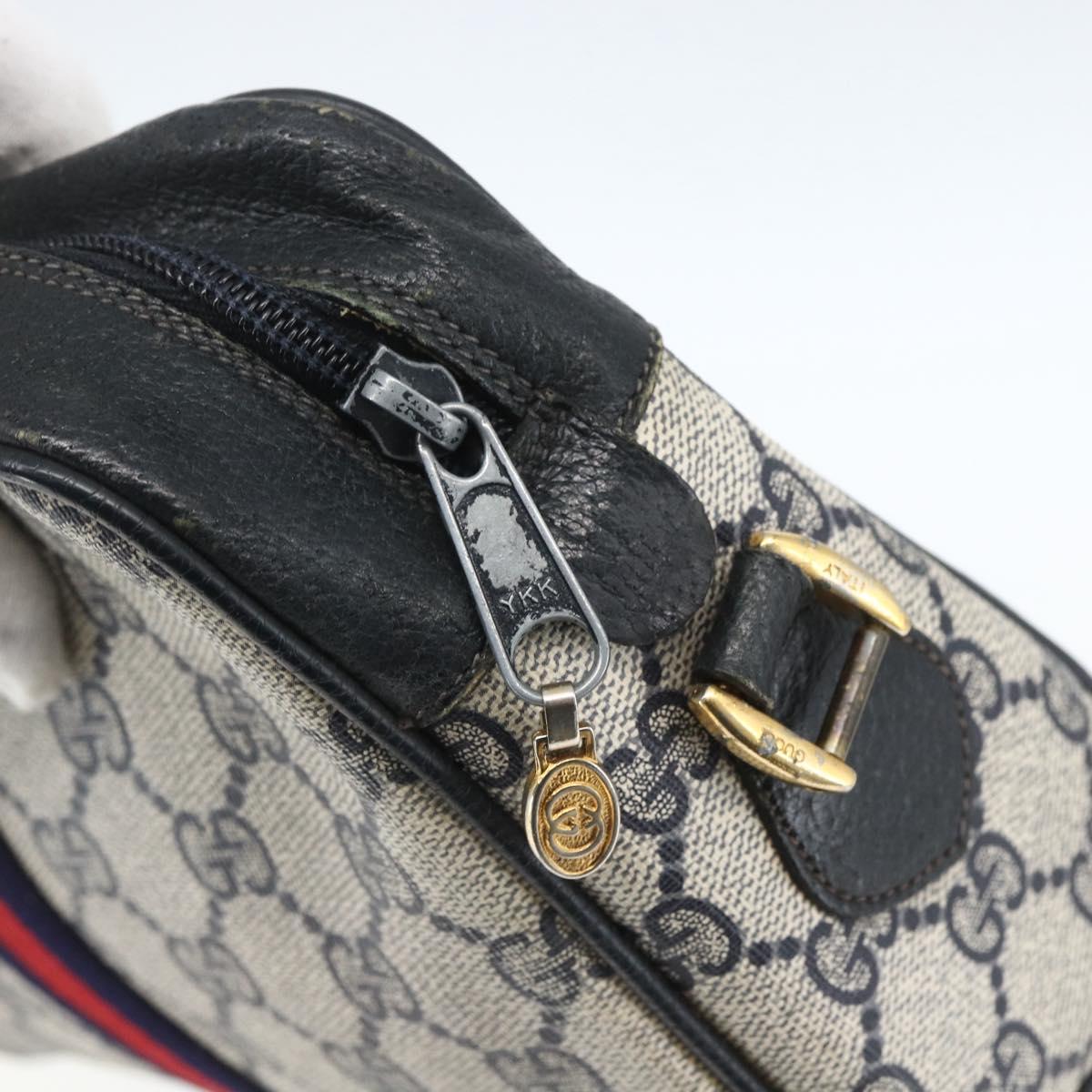 GUCCI GG Supreme Sherry Line Shoulder Bag PVC Navy Gold 75 02 004 Auth 163381