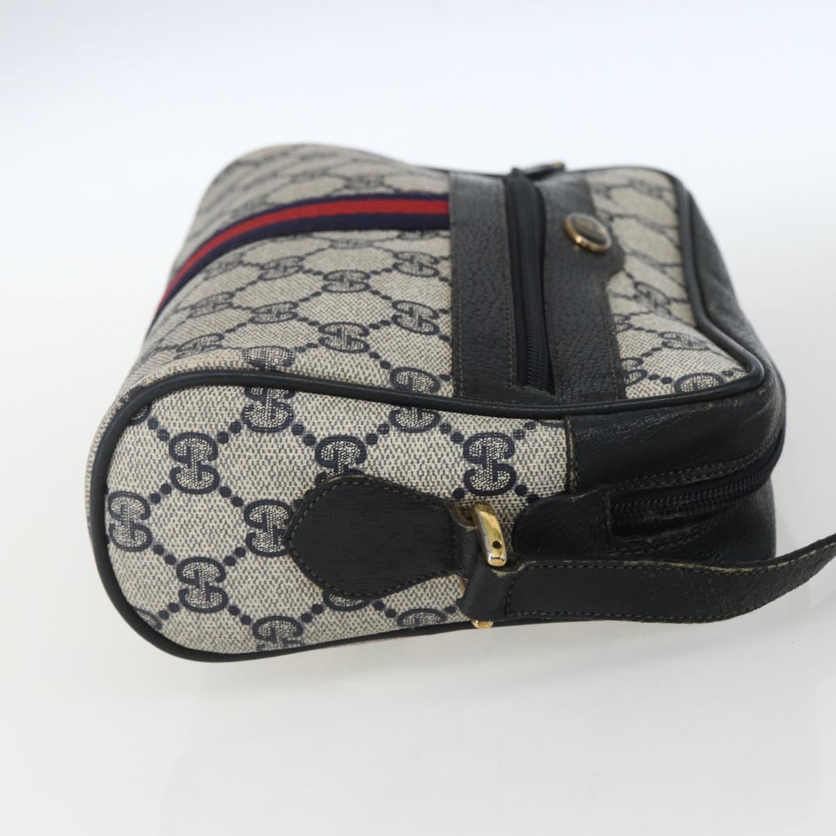 GUCCI GG Supreme Sherry Line Shoulder Bag PVC Navy Gold 75 02 004 Auth 163381