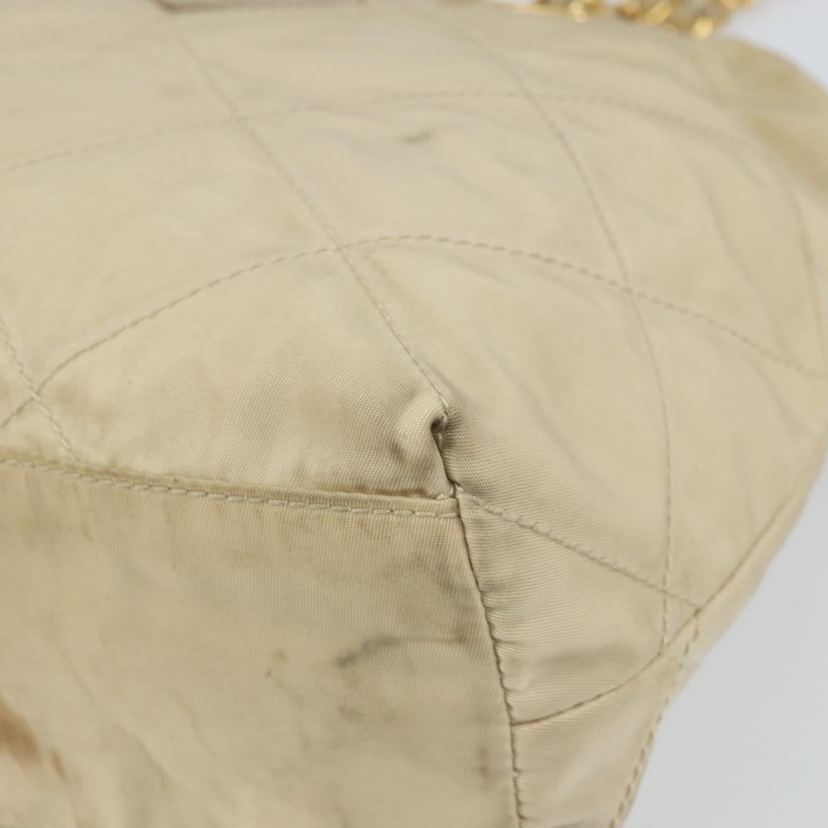 PRADA Chain Shoulder Bag Nylon Beige Gold Auth 163384